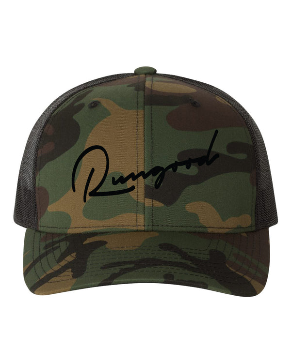 RUNGOOD Cursive Trucker Hats - Camo