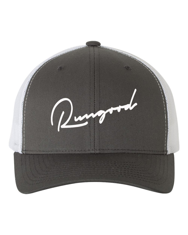 RUNGOOD Cursive Trucker Hats - Charcoal