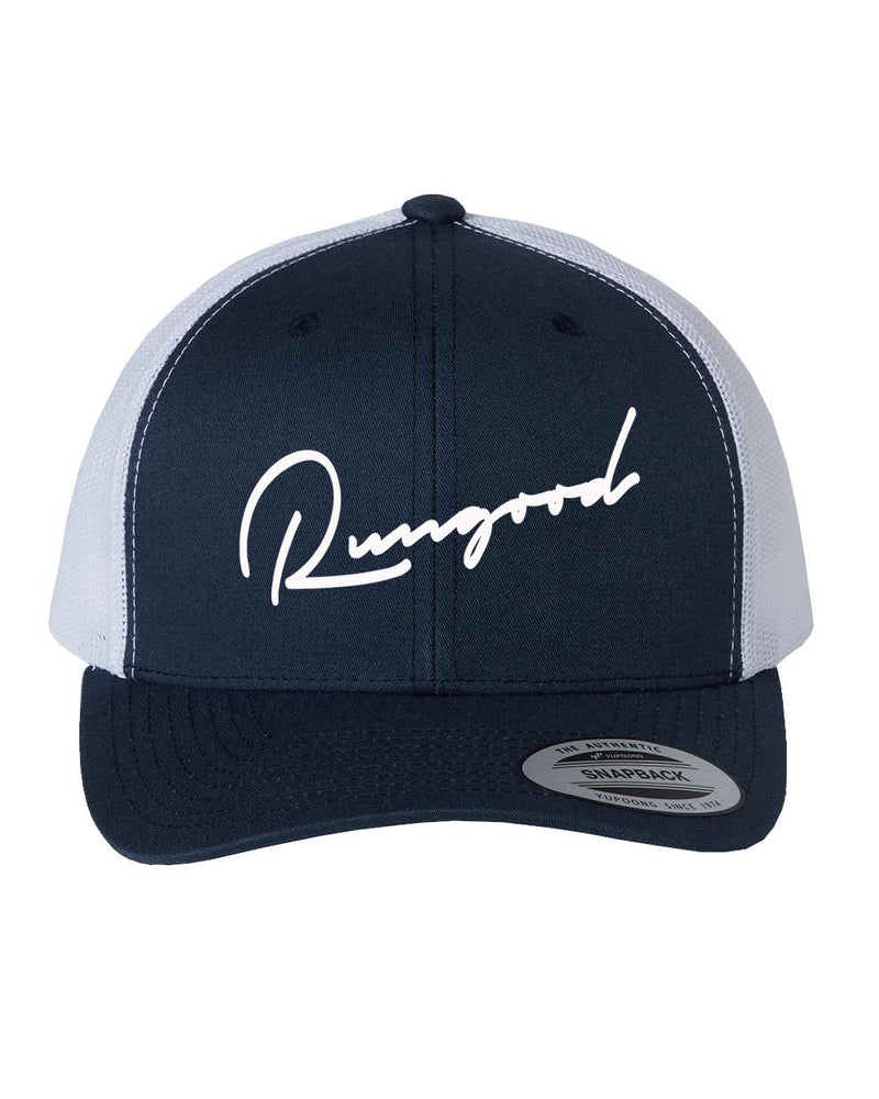 RUNGOOD Cursive Trucker Hats - Navy