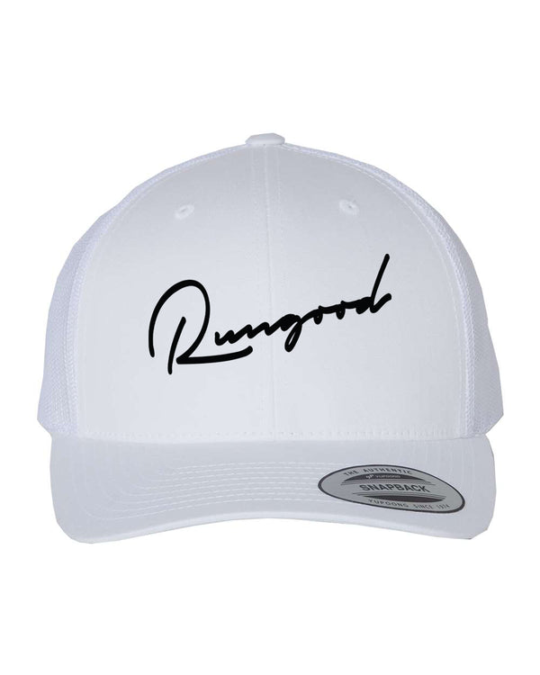 RUNGOOD Cursive Trucker Hats - White